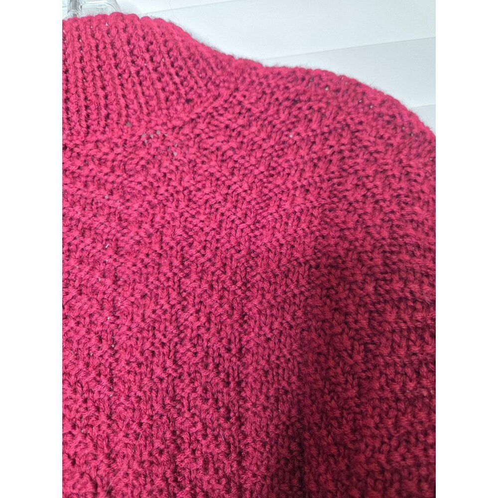 VTG Womens Red 100% Wool Shawl Cardigan Sweater L peplum chunky Academia classic - Picture 10 of 11